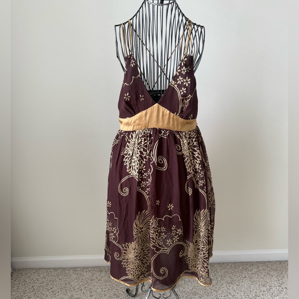 Vintage Arden B Chocolate and Silk & Satin Gold Cocktail Dress.  Size Large.